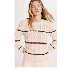 VERONICA BEARD Bruna cream multi striped cable knit pullover sweater XS